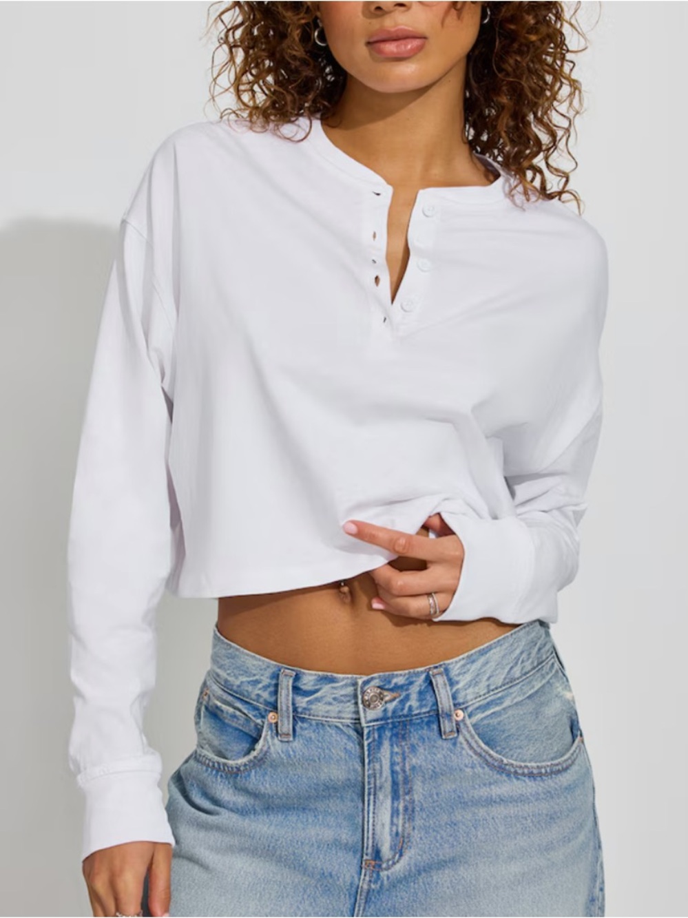 Garage Oversized Henley Long Sleeve Top